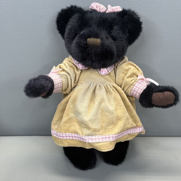 SKM Enterprises Black Teddy Bear Beige Corduroy Dress Plush Stuffed Toy Vintage - Picture 13 of 14